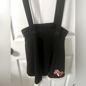 Midnight Hour Black Suspender Skirt with Mushroom Patch